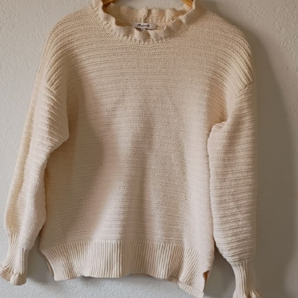 Madewell Women's Ruffle Pullover Cream Knit Sweater Size L - Picture 4 of 11